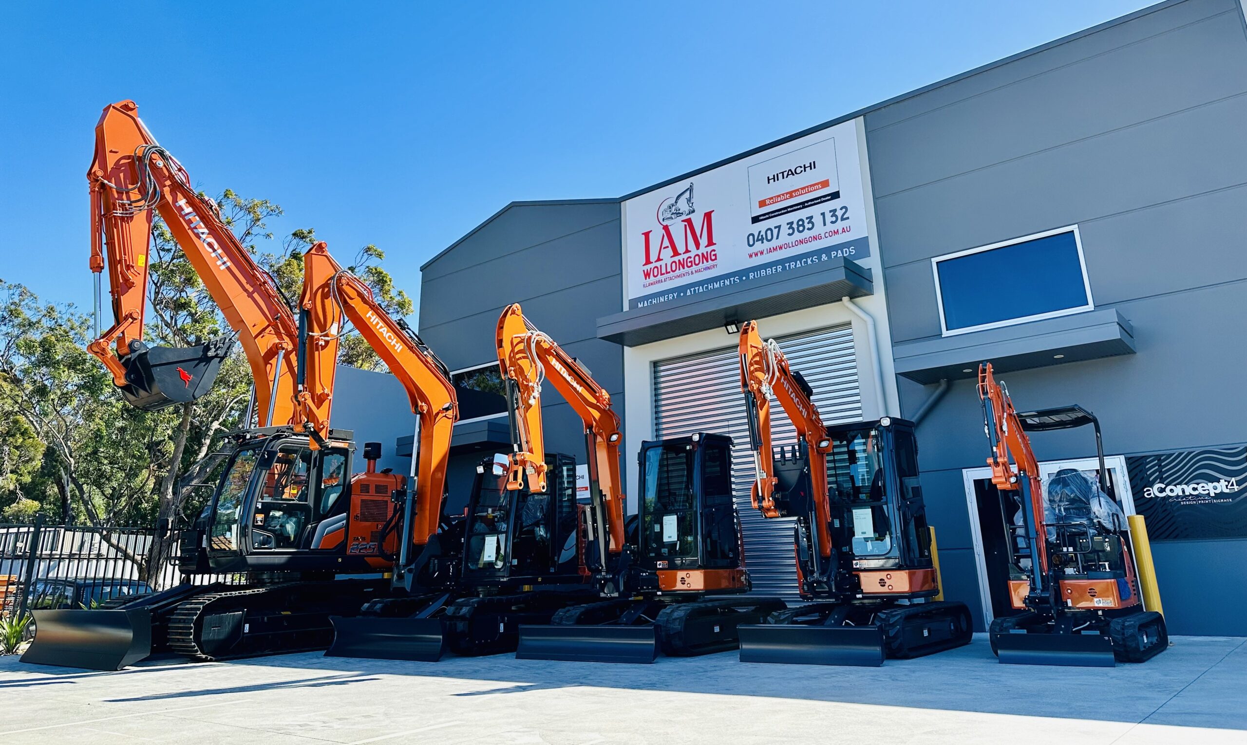 Hitachi Excavators in the IAM warehouse Car Park in Wollongong